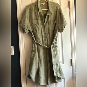 Olive green shirt dress with tie belt